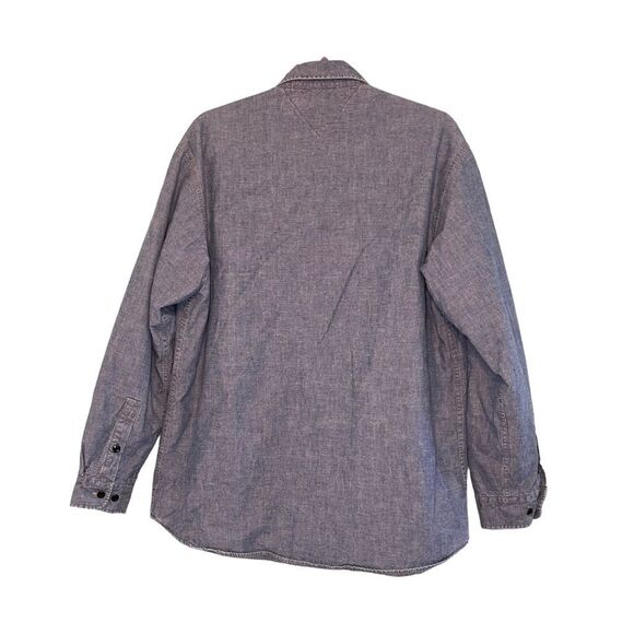 Y2K Tommy Hilfiger Quilted Lined Denim Shacket Jacket Blue Red Button Down Shirt - Picture 3 of 10